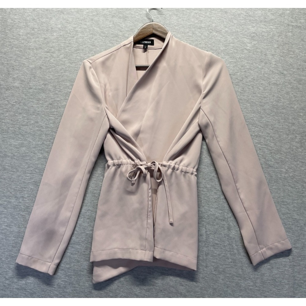 Express Blazer Jacket Women's M Light Pink Drape Front Flyaway Cinched Business